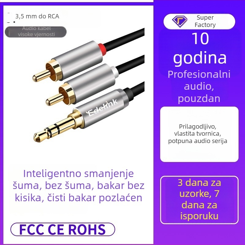 RCA audio kabel, 2 para, duljine 20 m, zlatni konektori, OFC bakar