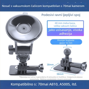 Silikonski držač s usisom za automobilsku dash kameru 70Mai Pro A800/A500S, baza 68 mm, 360°