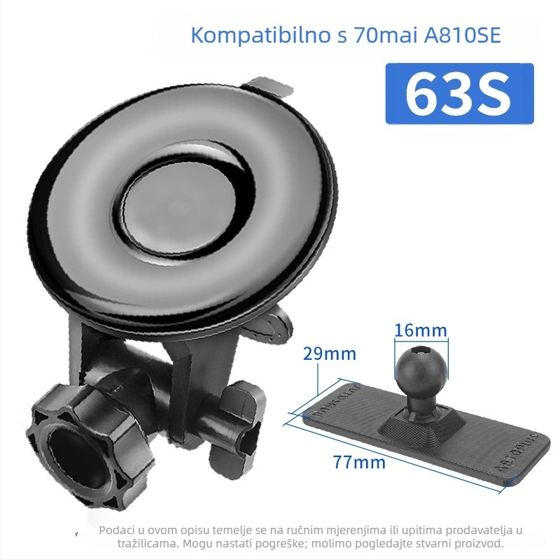 Silikonski držač s usisom za automobilsku dash kameru 70Mai Pro A800/A500S, baza 68 mm, 360°