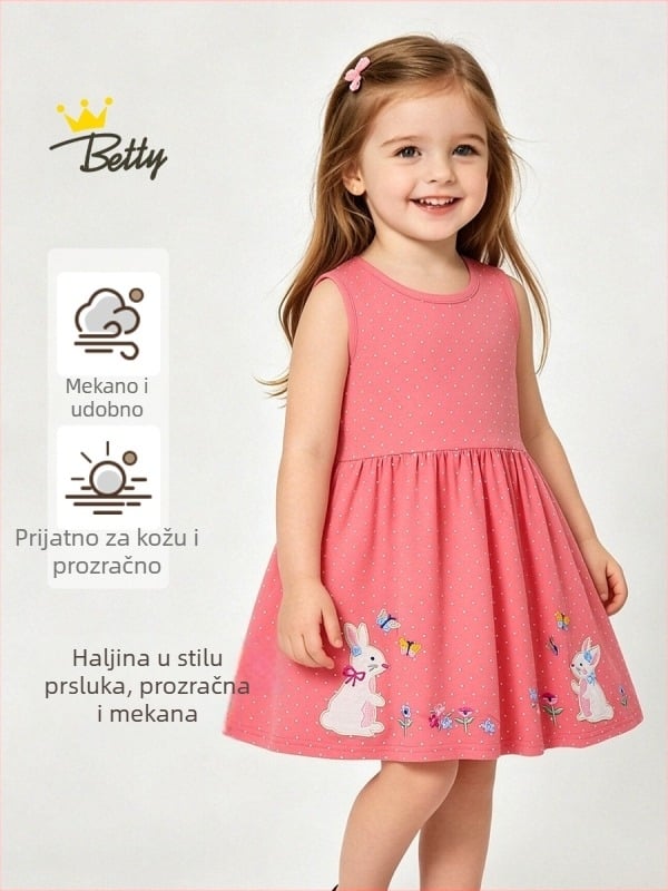 2026 ljetna djevojčica haljina bez rukava, europsko-američki stil, okrugli izrez, haljina princeze