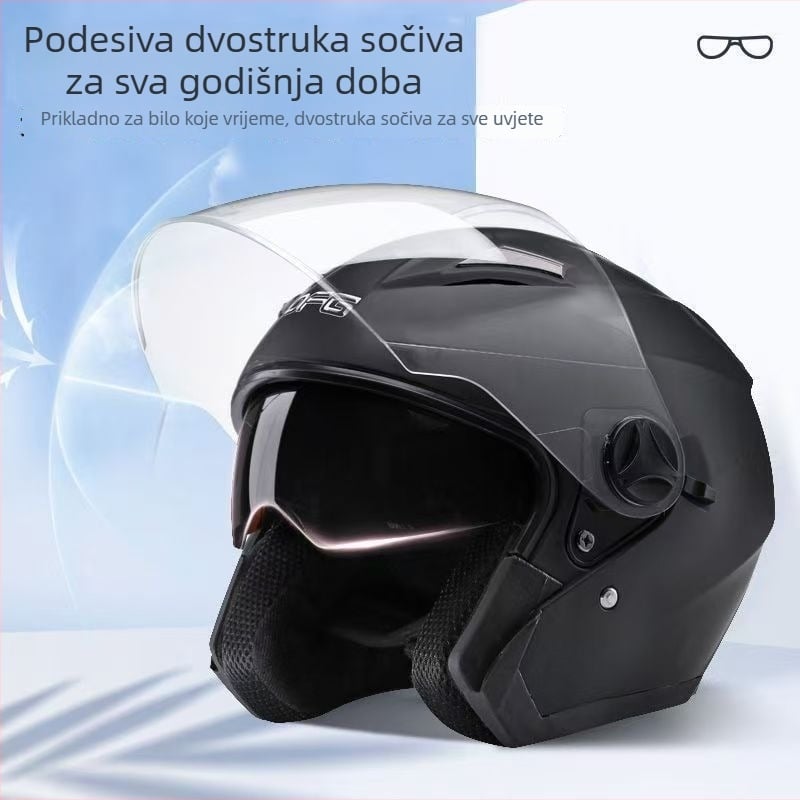 DFG kaciga za električno vozilo za muškarce i žene, zimska toplina, anti-fog, sve sezone, polukaciga s dvostrukim vizirom