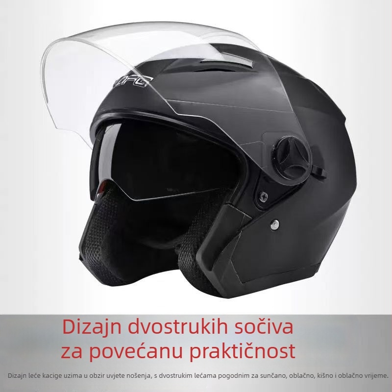 DFG kaciga za električno vozilo za muškarce i žene, zimska toplina, anti-fog, sve sezone, polukaciga s dvostrukim vizirom