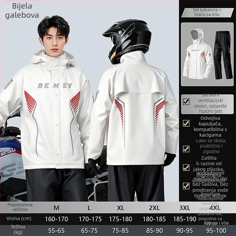 Be Beautiful Set kišnih odjeća za motocikliste – unisex, dvodjelni komplet, potpuno vodootporna zaštita za odrasle