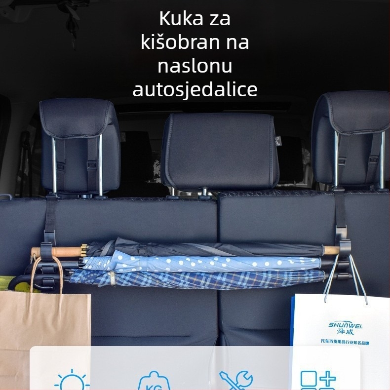 Organizator kišobrana u automobilu sa višestrukim kukama za prtljažnik ili stražnji dio naslona sjedala