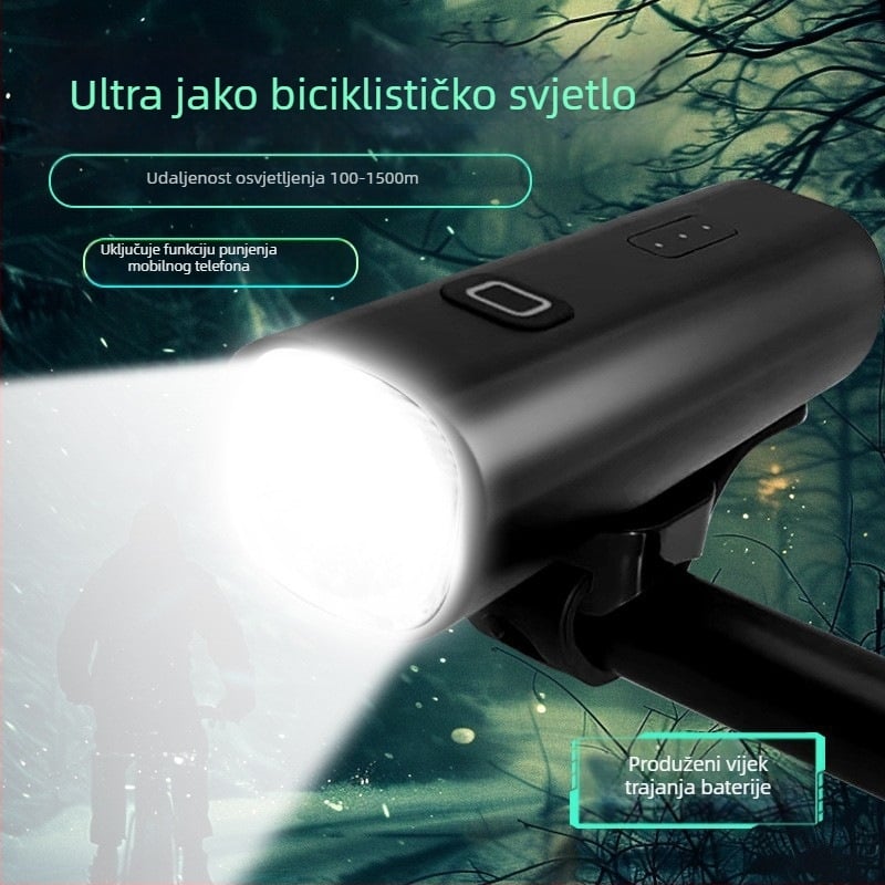 Aluminijsko prednje svjetlo za bicikl visoke svjetline, USB brzo punjenje i punjenje telefona, za noćnu vožnju