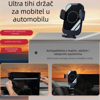 360° rotirajući držač za telefon u automobilu, za ploču i otvor ventilacije, kompatibilan s telefonima od 4,7–7,5 inča