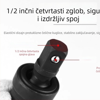 Električni ključ s univerzalnim zglobom i konverzijskim adapterom, pribor sa vijcima