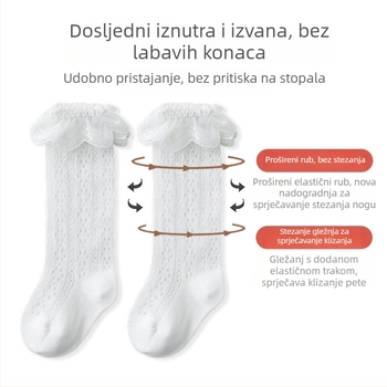 Dječje ljetne tanke čipkaste čarape za novorođenčad – mrežaste, prozračne pamuk čarape srednje duljine, stil princeze