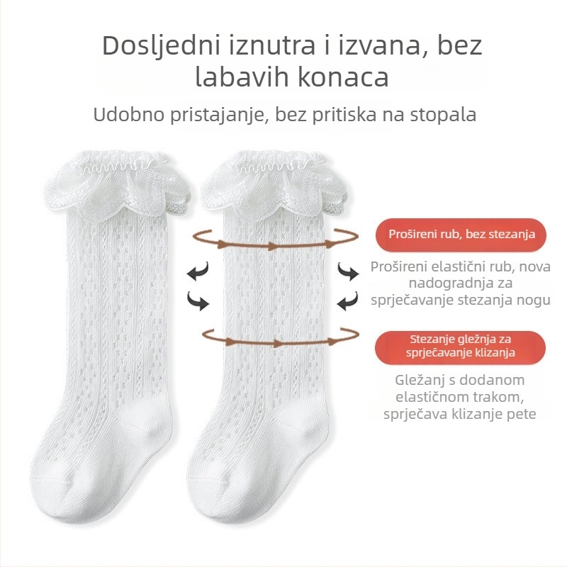 Dječje ljetne tanke čipkaste čarape za novorođenčad – mrežaste, prozračne pamuk čarape srednje duljine, stil princeze