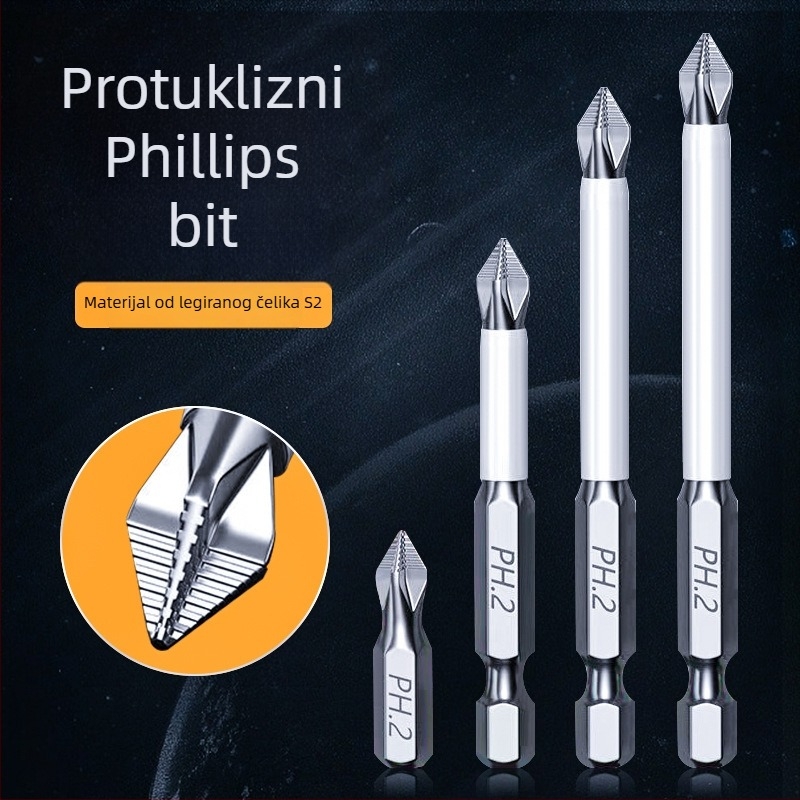 Longhe S2 industrijske klase anti-isklizni Phillips bit s jakim magnetom za električnu bušilicu i odvijač — izdržljiv šesterokutni bit