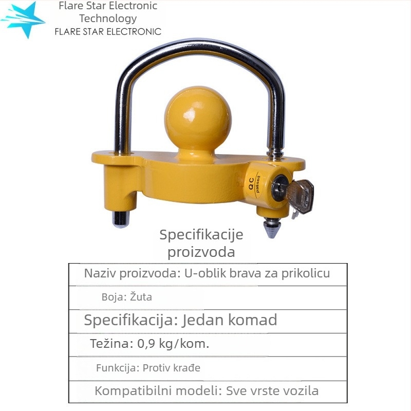 Žuta U‑oblik zatvarač za prikolice i prometnu opremu – modificirana verzija, brava za košaricu cvijeća