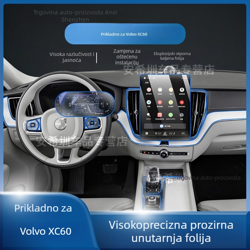 Volvo XC60 Zaštitna folija za središnji zaslon i ploču instrumenta, TPU folija za unutrašnjost automobila