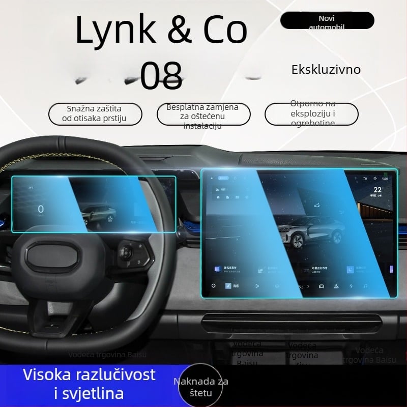 Zaštitno staklo za središnji zaslon Lynk & Co 08 – folija za navigacijski zaslon i instrument ploču