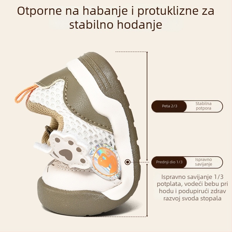 Ljetne cipele za hodanje za bebe s mrežastim gornjim dijelom, prozračne, meka potplat, protuklizno, za uzrast 1–3 godine, zatvara Velcro