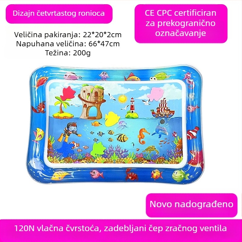 Kvadratna podloga za bebino vrijeme na trbuhu s delfinom – nafukljiva PVC igraća podloga za vodene igre