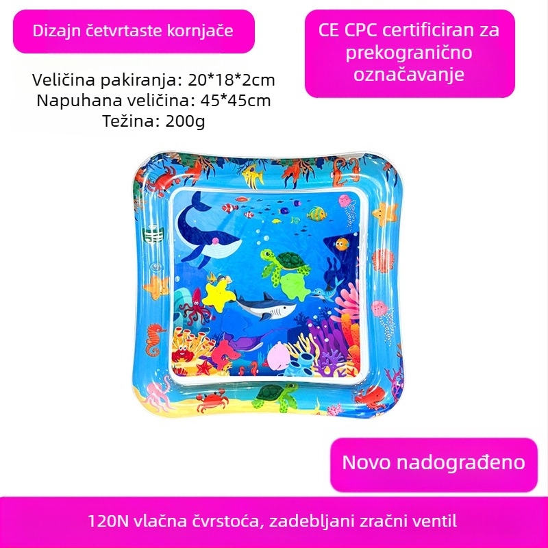 Kvadratna podloga za bebino vrijeme na trbuhu s delfinom – nafukljiva PVC igraća podloga za vodene igre