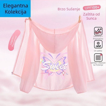 Djevojačka jakna za UV zaštitu, s Ice Silk tkaninom, brzo se suši, s kapuljom, ljeto