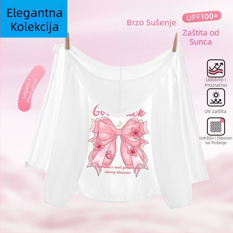 Djevojačka jakna za UV zaštitu, s Ice Silk tkaninom, brzo se suši, s kapuljom, ljeto