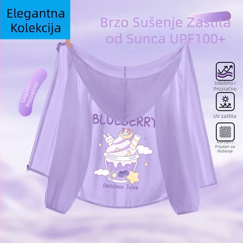 Djevojačka jakna za UV zaštitu, s Ice Silk tkaninom, brzo se suši, s kapuljom, ljeto