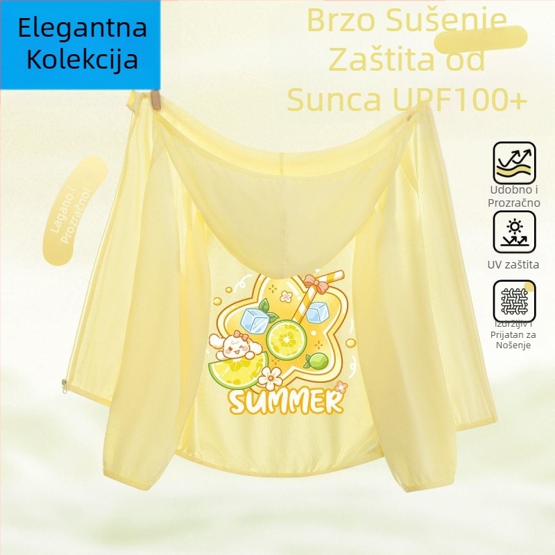 Djevojačka jakna za UV zaštitu, s Ice Silk tkaninom, brzo se suši, s kapuljom, ljeto