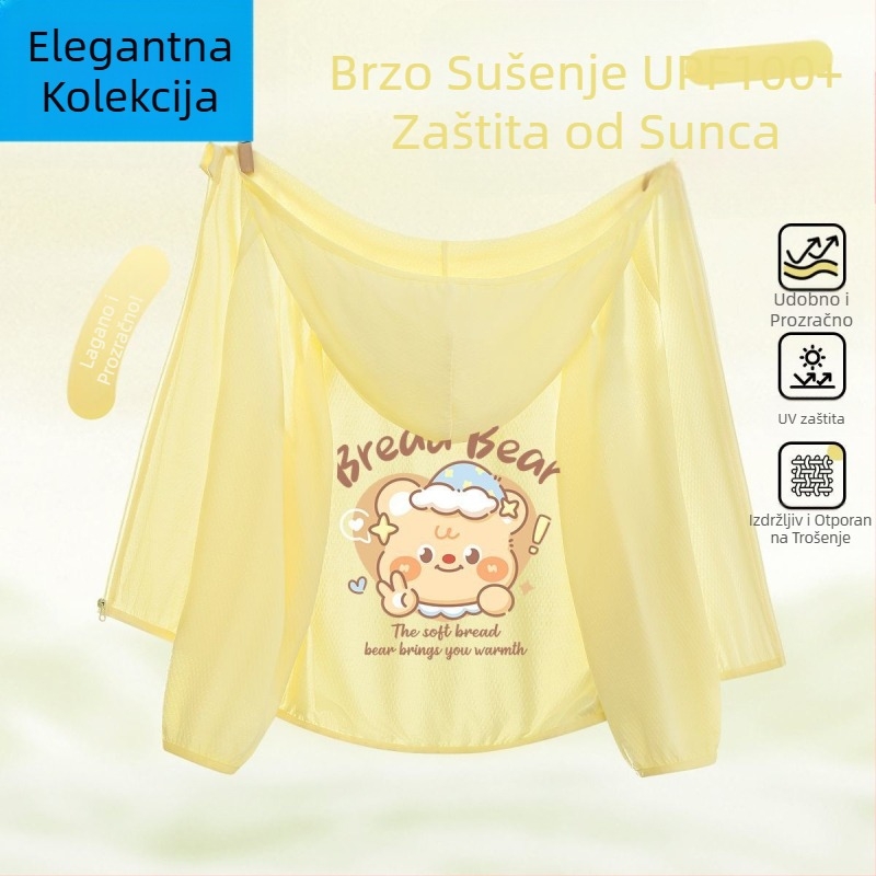 Djevojačka jakna za UV zaštitu, s Ice Silk tkaninom, brzo se suši, s kapuljom, ljeto