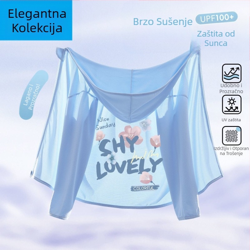 Djevojačka jakna za UV zaštitu, s Ice Silk tkaninom, brzo se suši, s kapuljom, ljeto