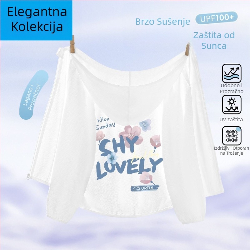 Djevojačka jakna za UV zaštitu, s Ice Silk tkaninom, brzo se suši, s kapuljom, ljeto