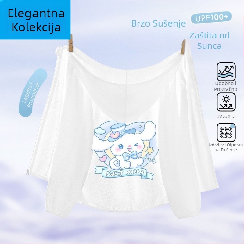 Djevojačka jakna za UV zaštitu, s Ice Silk tkaninom, brzo se suši, s kapuljom, ljeto