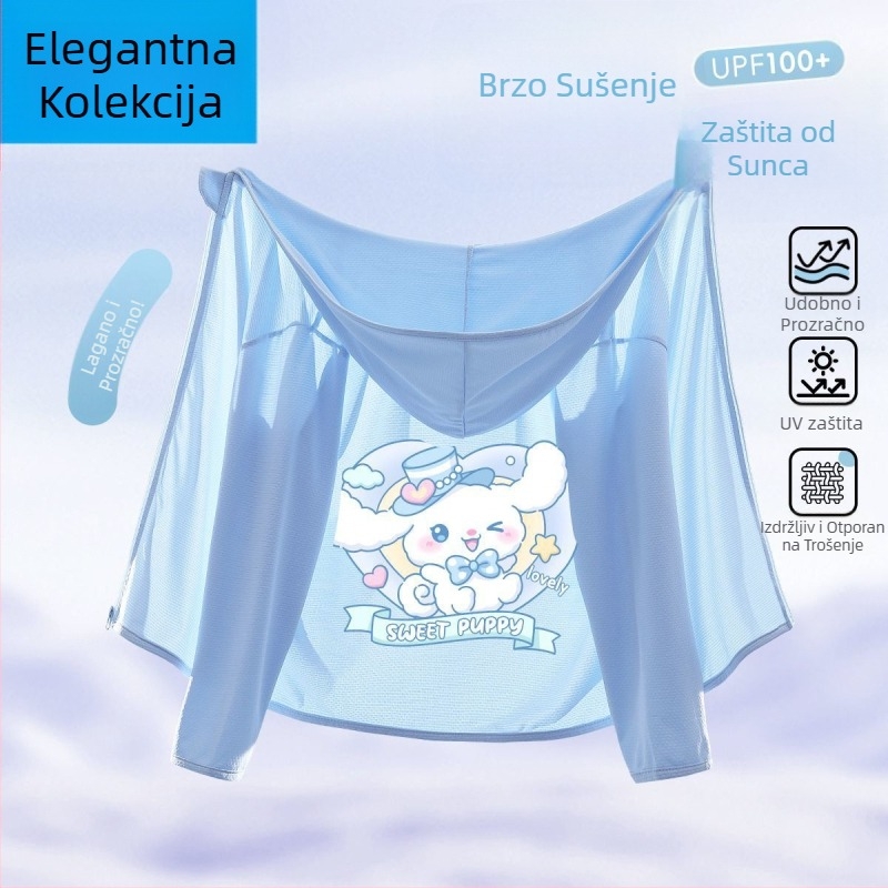 Djevojačka jakna za UV zaštitu, s Ice Silk tkaninom, brzo se suši, s kapuljom, ljeto