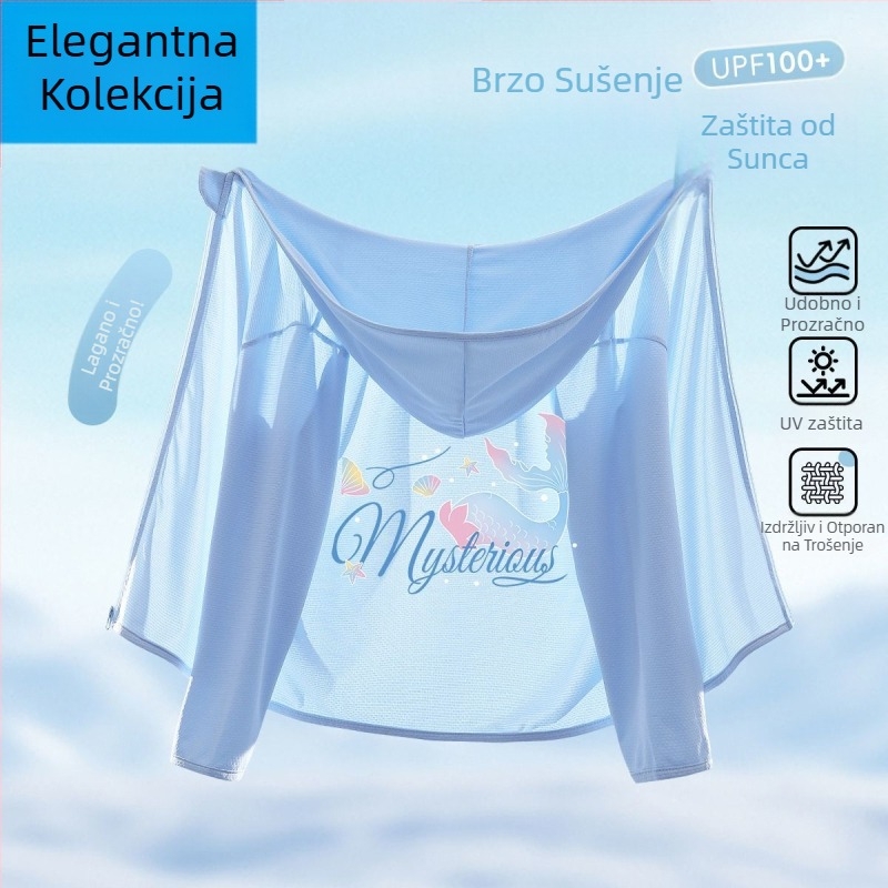 Djevojačka jakna za UV zaštitu, s Ice Silk tkaninom, brzo se suši, s kapuljom, ljeto