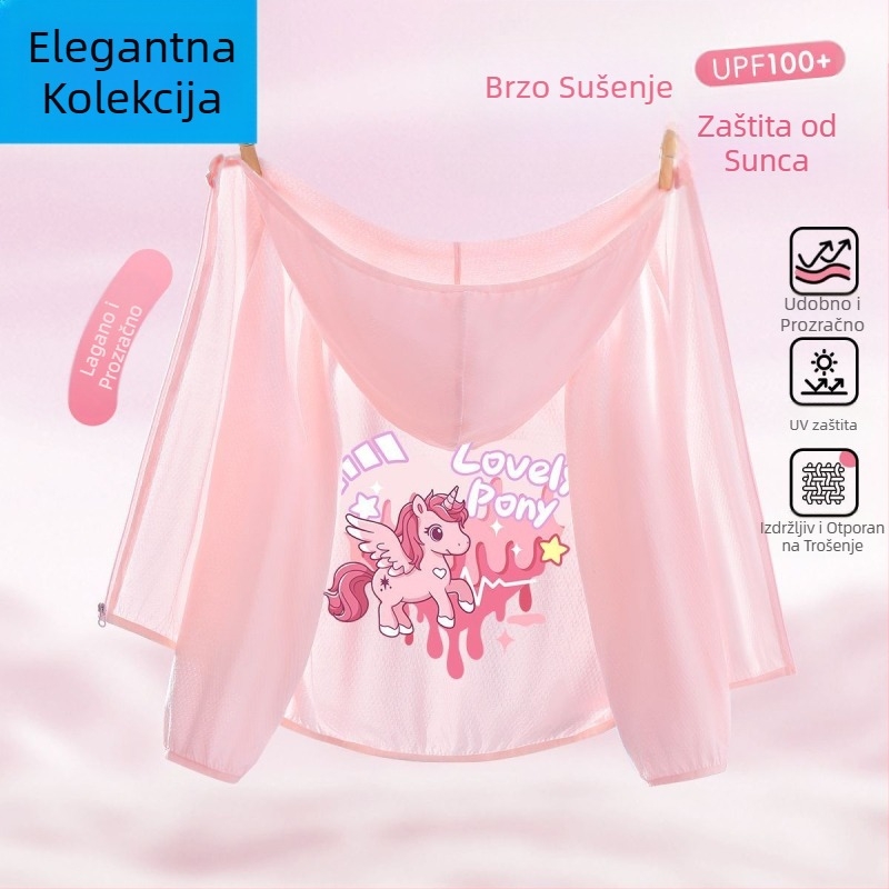 Djevojačka jakna za UV zaštitu, s Ice Silk tkaninom, brzo se suši, s kapuljom, ljeto