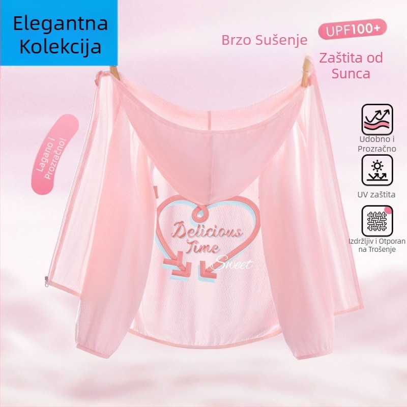 Djevojačka jakna za UV zaštitu, s Ice Silk tkaninom, brzo se suši, s kapuljom, ljeto