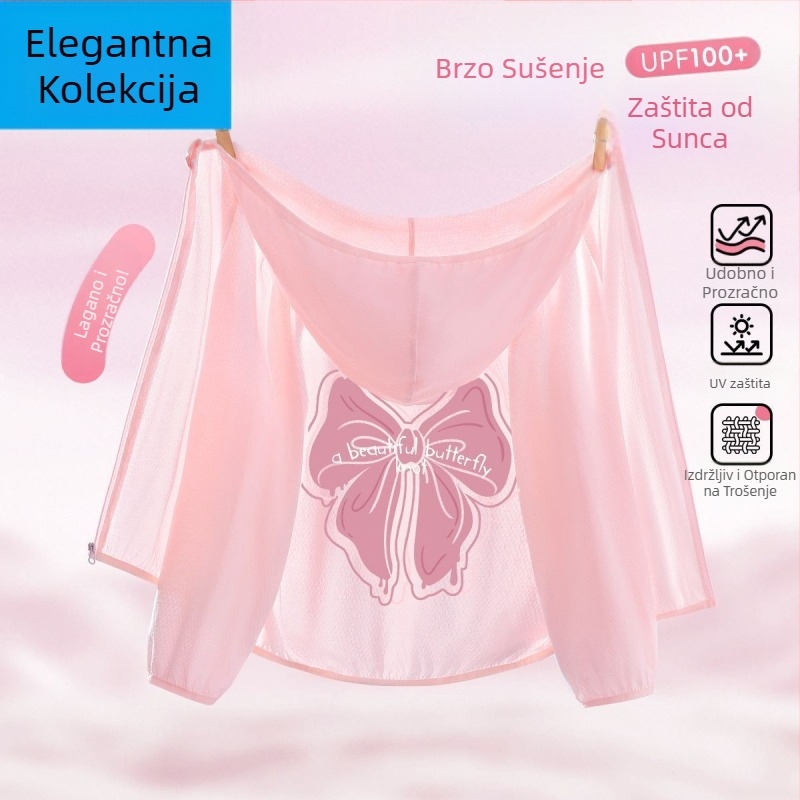Djevojačka jakna za UV zaštitu, s Ice Silk tkaninom, brzo se suši, s kapuljom, ljeto
