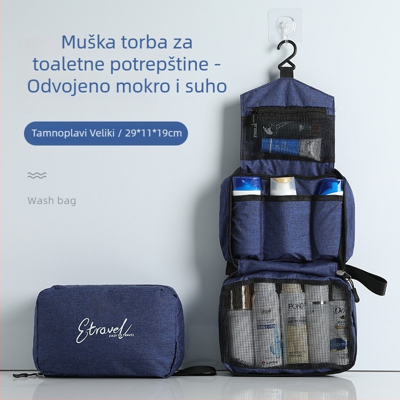 Aozun putna torbica za kozmetiku s podjelom suho/mokro, velika kapaciteta, dizajn s kukom