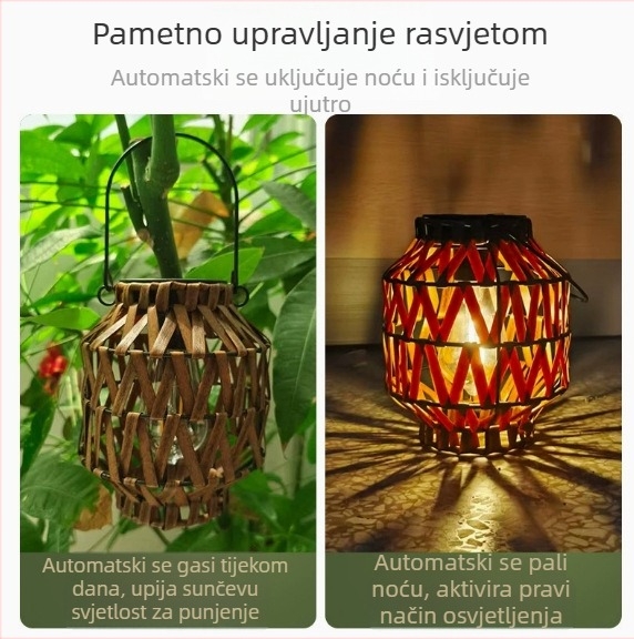 Solne lampe za kampiranje, ručno izrađene retro ratanske lampe, vanjska rasvjeta za vrt i dekoraciju