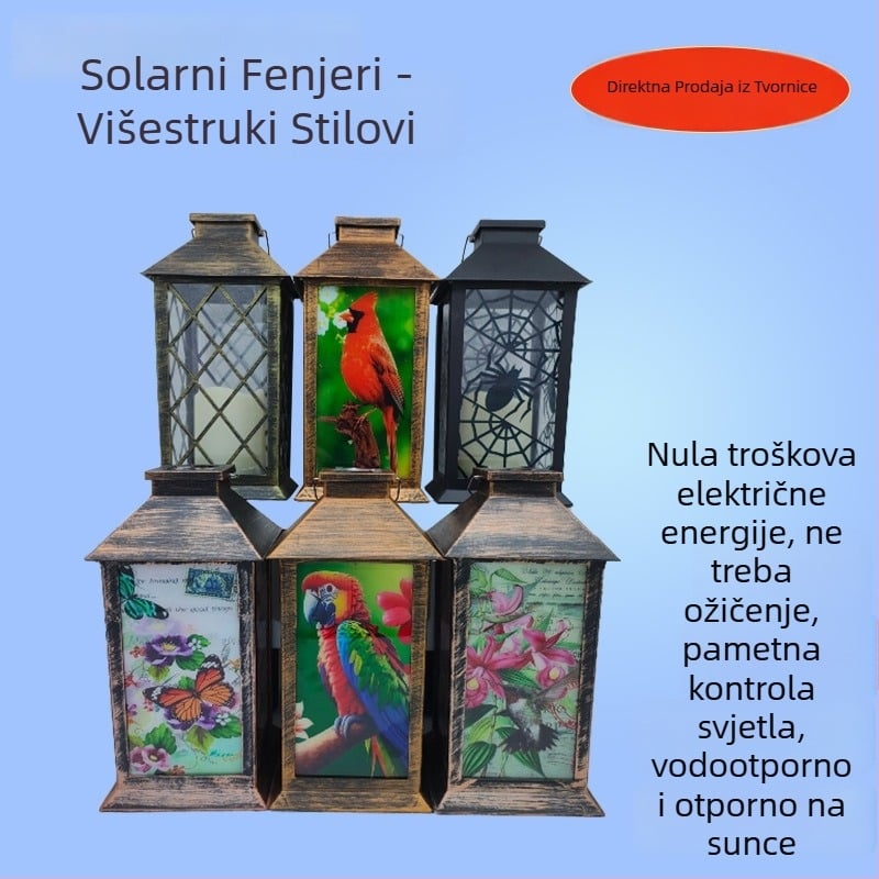 Solarni retro palatni fenjer sa svijećom, dekorativni fenjer za pejzaž, viseći