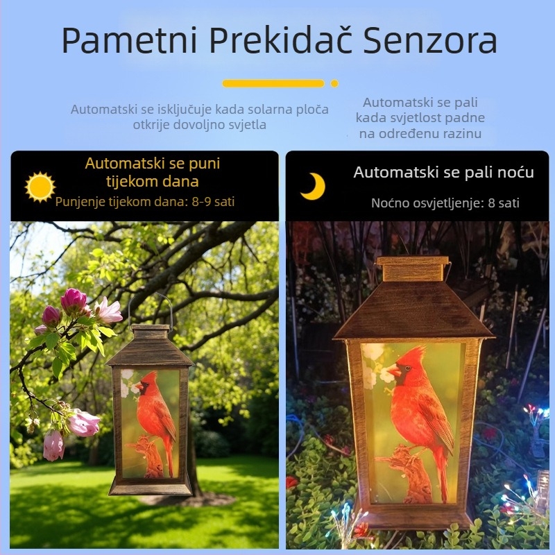 Solarni retro palatni fenjer sa svijećom, dekorativni fenjer za pejzaž, viseći