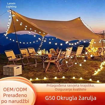 G50 kuglični svjetlosni niz za vanjsku uporabu, vodootporan, solarno napajanje, dekor za kampiranje, dvorište i atmosferu svadbenog šatora
