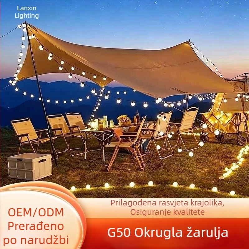 G50 kuglični svjetlosni niz za vanjsku uporabu, vodootporan, solarno napajanje, dekor za kampiranje, dvorište i atmosferu svadbenog šatora