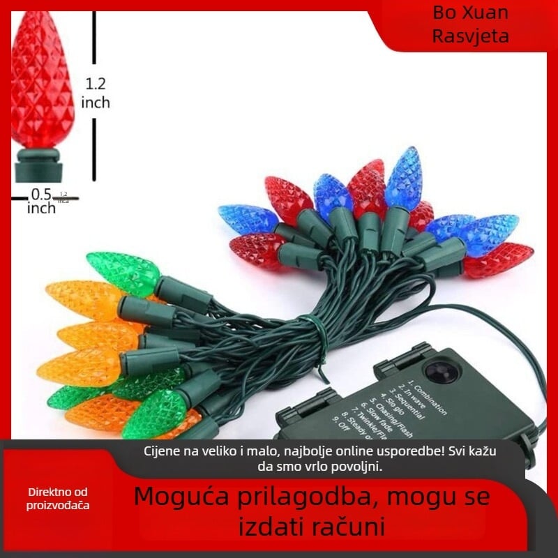 C6 svjetleći niz u obliku jagode – vanjska dekoracija za dvorište, vrt, božićno drvce i nadvratnik krova