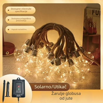 Solarna svjetlosna žica od konopljinog užeta, vodootporna žarulica u globusu, bakrena žica, ukras za vrt i Božić