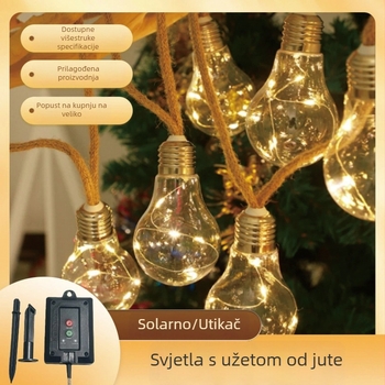 Solarna svjetlosna žica od konopljinog užeta, vodootporna žarulica u globusu, bakrena žica, ukras za vrt i Božić