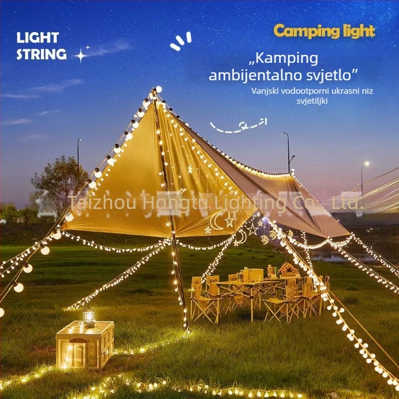 Solarna LED niz kuglica s mat završnim premazom, za vanjski kampiranje, dekoracija šatora, napajanje baterijom/ USB/ solarnom energijom, IP44