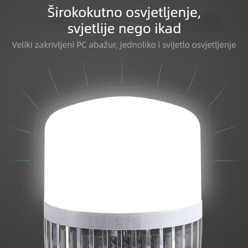 LED žarulja, energetski ušteda, E27 osnova, za kuću, radionicu, gradilište i tvornicu; visoka svjetlost 6000 lm, CRI 90–100, aluminijsko kućište, PC sjenilo, Bubble serija, 2835 LED, nije dimmabilna, 220 V, IP30, vijek trajanja 3 godine