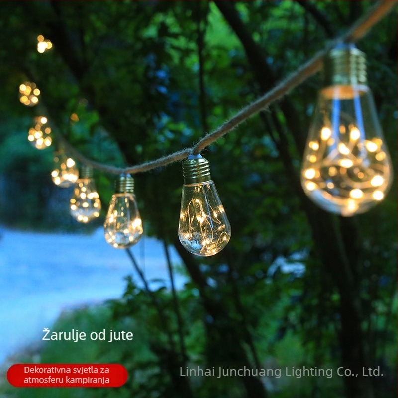 LED svjetlosna niz za kampiranje s konopnim užetom i bakrenom žicom, vodootporna, rasvjeta za atmosferu šatora