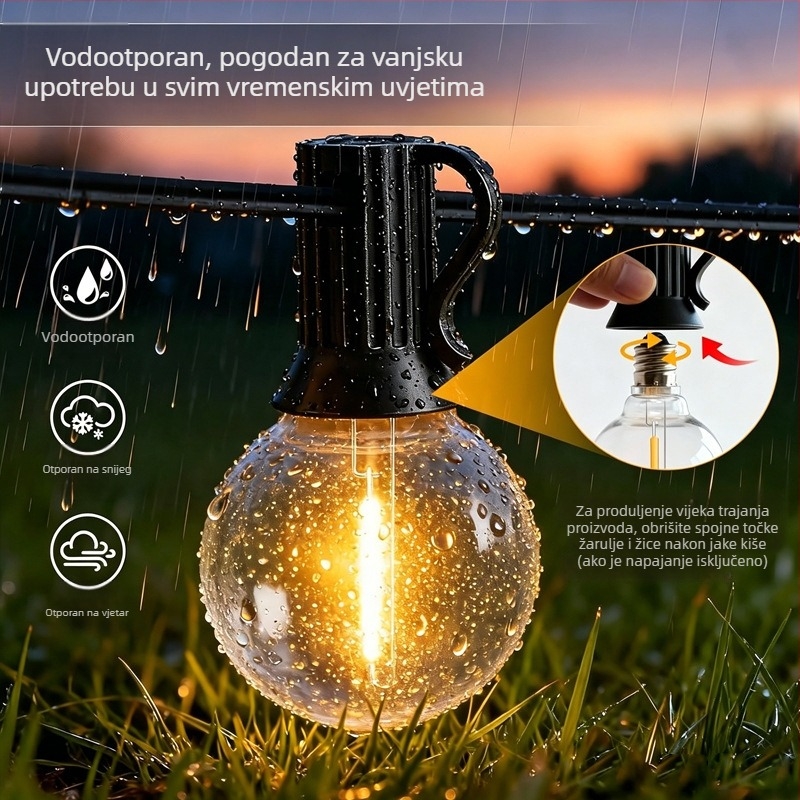 Prilagođeni 24V solarni G40 LED niz svjetla s daljinskim upravljačem – vanjska atmosfera za kampiranje i vrt
