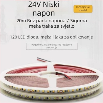 24V linearna LED traka, gola verzija, 12V samoljepljiva, niska/visoka napona, 20 m, bez pada napona