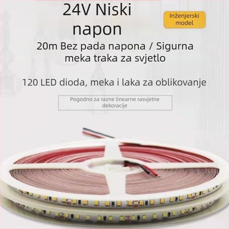 24V linearna LED traka, gola verzija, 12V samoljepljiva, niska/visoka napona, 20 m, bez pada napona