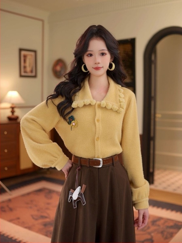 Zhang Jiayuan Ženska debela topla košulja s reverom, zimska baza za slojevito nošenje, dugi rukav