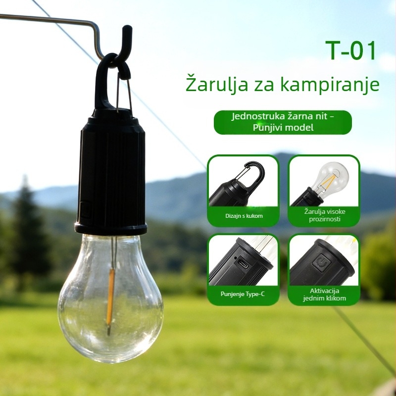 Solarna kamping svjetiljka, punjiva retro stil, LED svjetlo s wolframovim vlaknom, vanjska rasvjeta za nuždu